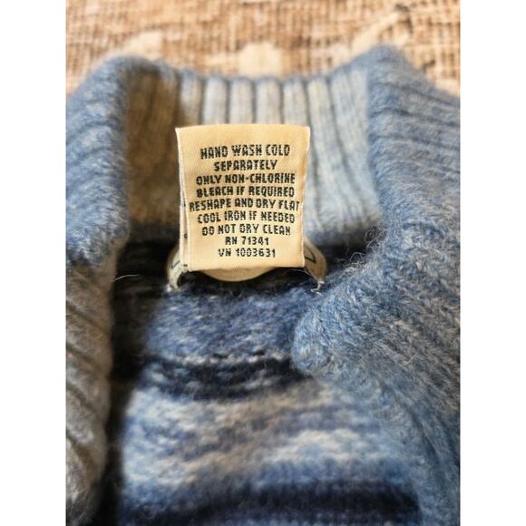 Vintage LL Bean Sweater Wool 1/4 Zip Fair Isle Geometric Nordic Ski Blue Medium - Picture 7 of 8